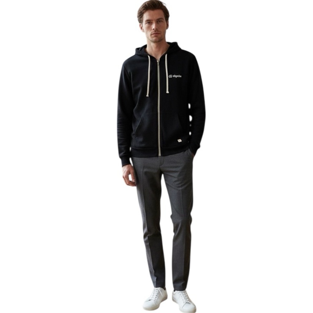 NWT Custom Marine Layer Full Zip Fleece Hooded Sweater in Black/White Size S